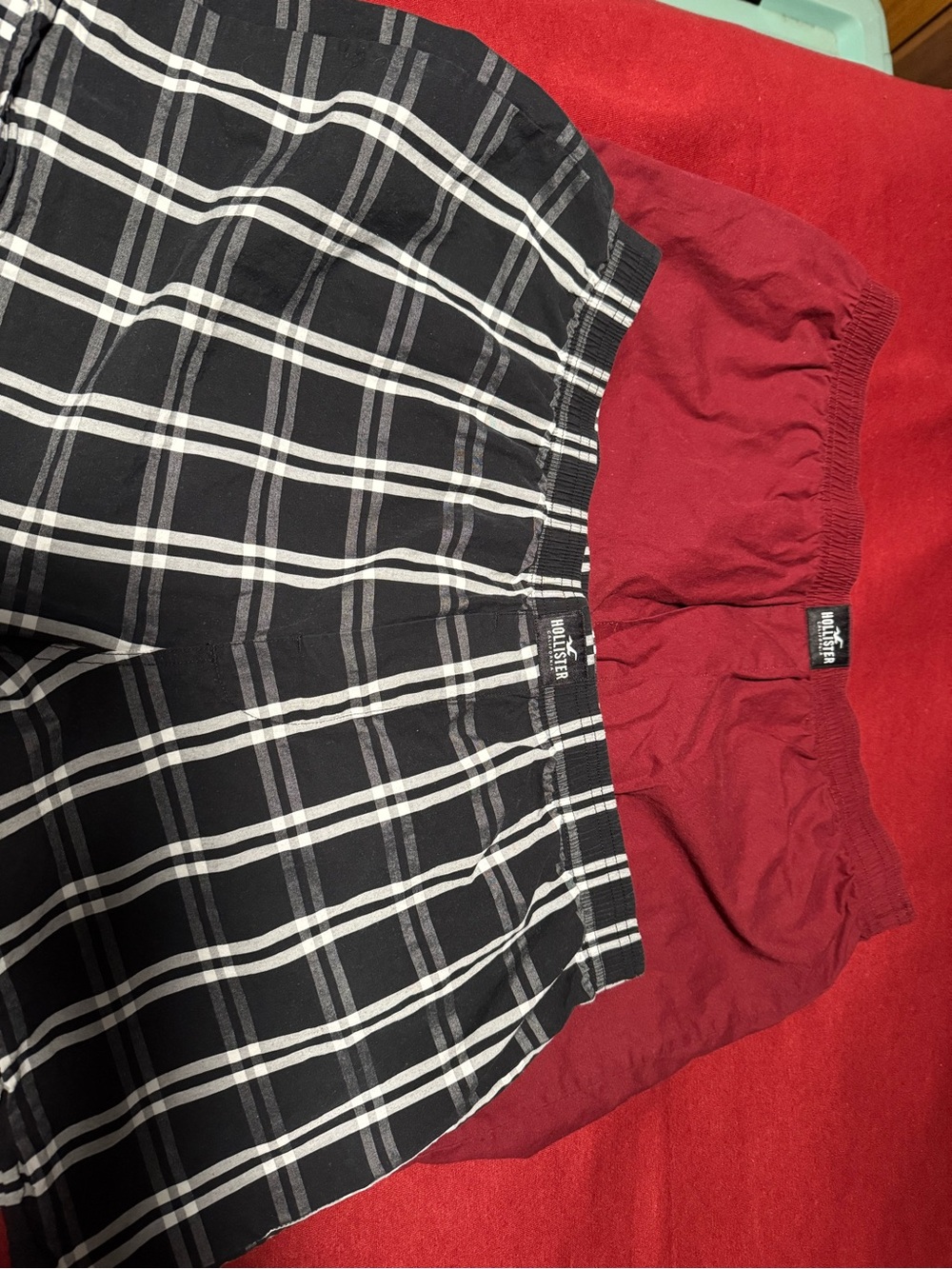 Hollister Black & White Plaid Boxers with Maroon Waistband